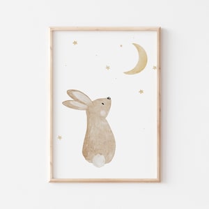 Poster Mondhase A4 & A3 Kinderposter Poster Kinderzimmer Poster Baby Geschenk Mädchen Geschenk Junge Poster Kinder Tierposter Poster Hase