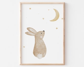 Poster Moon Bunny A4 & A3 Children's Poster Poster Children's Room Poster Baby Gift Girl Gift Boy Poster Children Animal Poster Poster Rabbit