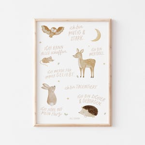 Kinderposter A4 Affirmationen Waldtiere | Kinderzimmerposter für Jungs und Mädchen Deko Babyzimmer Babyposter Geschenk zur Geburt