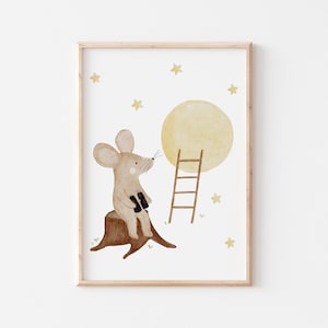 Poster Maus Mondreise A4 A3 Kinderposter Poster Kinderzimmer Poster Baby Geschenk Mädchen Geschenk Junge Poster Kinder Tierposter