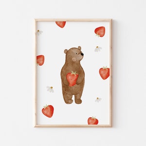 Poster Earth Bear with Flowers A4 & A3 Children's Poster Poster Children's Room Poster Baby Girl Spring Poster Earth Bear Picture Poster Children Animal Poster