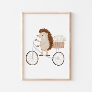 Poster Igel Fahrrad A4 & A3 Kinderposter Poster Frühling Kinderzimmer Poster Baby Geschenk Poster Kinder Jungs Deko Kinderzimmer Tierposter