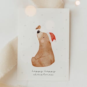 Weihnachtskarte Kleiner Bär Rotkehlchen A6 | Postkarte Weihnachten Karte Weihnachtskarte aquarell Weihnachtskarten Set Weihnachtsgeschenk