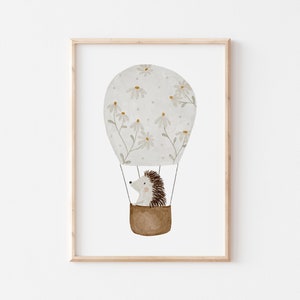 Poster Heißluftballon Igel A4 Kinderposter Poster Kinderzimmer A3 Poster Geschenk Mädchen Geschenk Junge Poster Kinder Tierposter