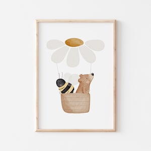 Poster Heißluftballon Gänseblümchen A4 & A3 Kinderposter Poster Kinderzimmer Poster Baby Geschenk Mädchen Poster Kinderzimmer Tierposter