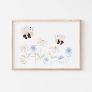 Poster Biene Kornblumen A4 Kinderposter Poster Kinderzimmer Poster Baby Geschenk Mädchen Poster Kinder Jungs Deko Kinderzimmer Tierposter