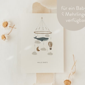 Postkarte für Zwillinge zur Geburt Hallo Babys A6 - Karte zur Geburt Postkarte Baby Geburtsgeschenk Karte Mama Geburtskarte Geburt Baby