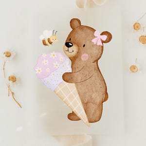 Bügelbild Bär Eis rosa Sommer Motiv Sommer T-Shirt Kinder Bügelpatch Bilder zum aufbügeln Aufnäher Patch Bügelbilder Bügelbild Shirt Kinder