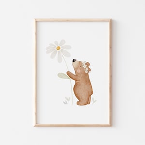Poster Kleiner Bär Blume A4 & A3 Kinderposter Poster Kinderzimmer Poster Baby Geschenk Mädchen Poster Jungs Deko Kinderzimmer Tierposter