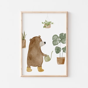 Poster Bär Pflanzen A4 & A3 Kinderposter Poster Kinderzimmer Poster Baby Geschenk Mädchen Geschenk Junge Poster Kinder Tierposter