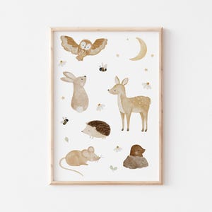 Kinderposter A4 Waldtiere Bienen & Blumen | Kinderzimmerposter für Jungs und Mädchen Deko Babyzimmer Babyposter Geschenk zur Geburt