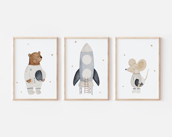 Poster Space A4 A3 Children's Poster Space Poster Children's Room A3 Poster Space Rocket Astronaut Poster Animal Poster Bear Mouse Vehicles