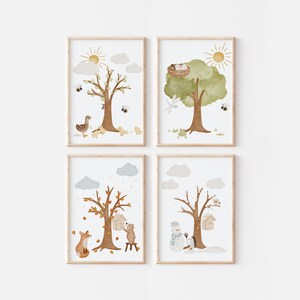 Poster Jahreszeiten im Set A4 Lernposter für Kinder Kinderposter Frühling Kinderzimmer Poster Herbst Sommer Bild Poster Wetter Winter Bild