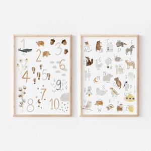 Posterset Zahlen- und Alphabetposter A3 A4 Kinderposter Poster Kinderzimmer Poster Geschenk Mädchen Geschenk Junge Poster Kinder Tierposter
