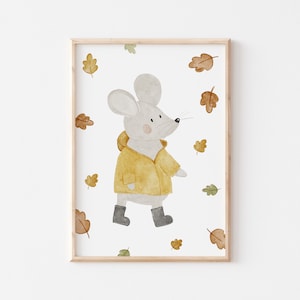 Poster Mouse in the Leaves A4 Children's Poster Poster Children's Room Poster Baby Gift Girl Gift Boy Poster Children Animal Poster