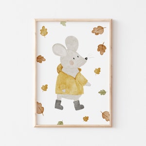 Poster Maus im Laub A4 Kinderposter Poster Kinderzimmer Poster Baby Geschenk Mädchen Geschenk Junge Poster Kinder Tierposter