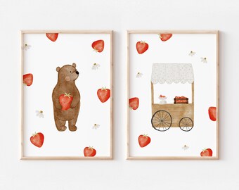 Poster Earth Bear & Market Stall A4 A3 Children's Poster Picture Children's Room Baby Gift Girl Spring Poster Earth Bear Picture Poster Children Animal Poster