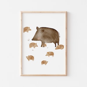 Poster Wildschweine A3 A4 Kinderposter Poster Kinderzimmer Poster Baby Geschenk Mädchen Geschenk Junge Poster Kinder Tierposter