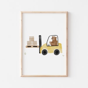 Poster Bär Gabelstapler A4 & A3 Kinderposter Poster Kinderzimmer Kinder Geschenk Junge Poster Kinder Tierposter Poster Bär Poster Fahrzeuge