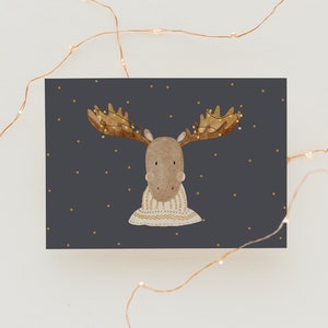 Weihnachtskarte Elch A6 | Postkarte Weihnachten Karte Weihnachtskarte aquarell gemalte Weihnachtskarten Set Weihnachtsgeschenk