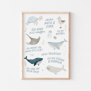 Kinderposter A4 Affirmationen Meer | Kinderzimmerposter für Jungs und Mädchen Deko Babyzimmer Babyposter Geschenk zur Geburt