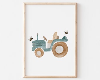 Poster Bauernhof A4 & A3 Kinderposter Poster Traktor Kinderzimmer Poster Baby Geschenk Junge Poster Kinder Tierposter Bauerhoftiere