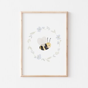 Poster Biene Blumenkranz A4 Kinderposter Poster Kinderzimmer Poster Baby Geschenk Mädchen Poster Kinder Jungs Deko Kinderzimmer Tierposter