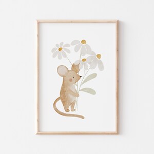 Poster Maus Blumenstrauss A4 Kinderposter Poster Kinderzimmer Poster Baby Geschenk Mädchen Poster Kinder Bärenposter Deko Kinderzimmer Bär