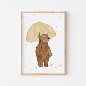 Poster Bear Umbrella A4 Children's Poster Poster Children's Room Poster Baby Gift Girl Gift Boy Poster Children Animal Poster Decoration Baby