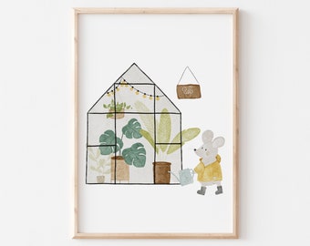 Poster Plant House Mouse A4 & A3 Children's Poster Poster Children's Room Poster Baby Gift Girl Gift Boy Poster Children Animal Poster