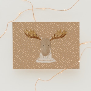 Weihnachtskarte Elch A6 | Postkarte Weihnachten Karte Weihnachtskarte aquarell gemalte Weihnachtskarten Set Weihnachtsgeschenk