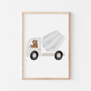 Poster Bär Betonmischer A4 & A3 Kinderposter Poster Kinderzimmer Kinder Geschenk Junge Poster Kinder Tierposter Poster Bär Poster Fahrzeuge