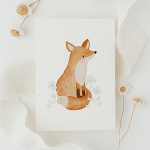 Postkarte Fuchs blaue Blumen A6 Karte Frühling Deko Ostern Postkarte Kinder Postkarte Geburtstag Geburtstagskarte Geburtstagsgeschenk Karte