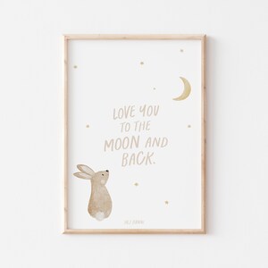 Poster Love you to the moon Hase A4 & A3 Kinderposter Poster Kinderzimmer Poster Baby Geschenk Mädchen Geschenk Junge Poster Kinder