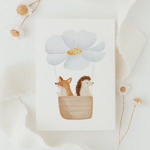 Postkarte Heißluftballon blaue Blume A6 Karte Frühling Deko Ostern Postkarte Kinder Postkarte Geburtstag Geburtstagskarte Geschenk Kinder