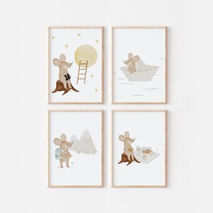 Posterset Maus Mondreise A4 A3 Kinderposter Poster Kinderzimmer Poster Baby Geschenk Mädchen Geschenk Junge Poster Kinder Tierposter