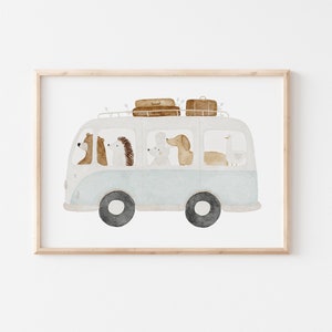 Poster Tierbus A3 A4 Kinderposter Poster Kinderzimmer Poster Baby Geschenk Mädchen Geschenk Junge Poster Kinder Tierposter Fahrzeuge Bild
