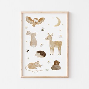 Poster Waldtiere Bienen & Blumen A4 Kinderposter Poster Kinderzimmer Poster Baby Geschenk Mädchen Poster Kinder Tierposter Deko Babyzimmer