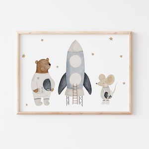 Poster Raketenstart A4 A3 Kinderposter Weltraum Poster Kinderzimmer A3 Poster Weltall Rakete Astronaut Poster Tierposter Bär Maus Fahrzeuge