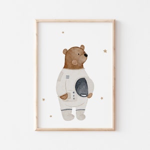 Poster Weltraumbär A4 A3 Kinderposter Weltraum Poster Kinderzimmer A3 Poster Weltall Rakete Astronaut Poster Tierposter Bär Maus Fahrzeuge