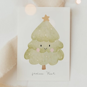 Kerstkaart Kerstboom A6 | Ansichtkaart Kerstkaart Kerstkaart aquarel Kerstkaarten set Kerstcadeau