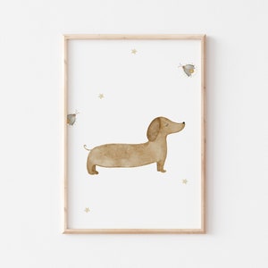 Poster Dackel Glühwürmchen A4 Kinderposter Poster Kinderzimmer Poster Baby Geschenk Mädchen Geschenk Junge Poster Kinder Tierposter