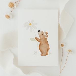 Postkarte Kleiner Bär mit Blume A6 Karte Frühling Deko Ostern Postkarte Kinder Postkarte Geburtstag Geburtstagskarte Geburtstagsgeschenk