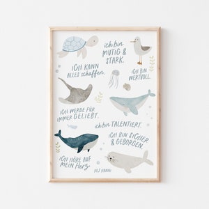 Poster Affirmationen Meerestiere A4 Kinderposter Poster Kinderzimmer Poster Baby Geschenk Mädchen Poster Kinder Affirmationsposter Kinder