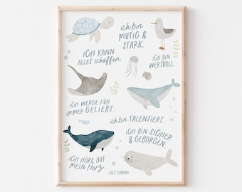 Poster Affirmations Sea Animals A4 Children's Poster Poster Children's Room Poster Baby Gift Girls Poster Children Affirmation Poster Children