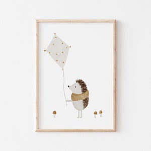 Poster Igel Drachensteigen A4 Kinderposter Poster Kinderzimmer Herbstposter Weihnachtsposter Weihnachtsgeschenk Poster Kinder Tierposter