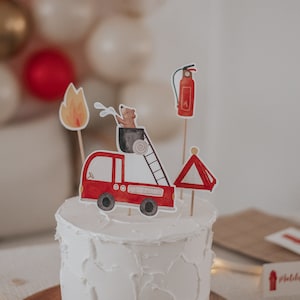 Caketopper Feuerwehr Bär | Geburtstagsdeko Kindergeburtstag 1. Geburtstag Kuchendekoration Tischdeko Kindergeburtstag Geburtstagskuchen