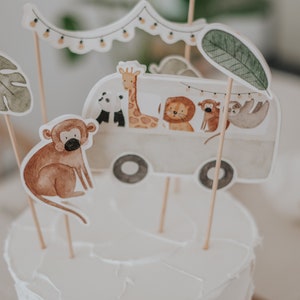 Caketopper Safaribus Dschungel | Geburtstagsdeko Kindergeburtstag Geburtstag Kuchendekoration Tischdeko Kindergeburtstag Geburtstagskuchen