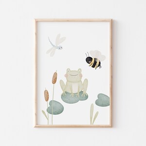 Poster Frosch, Biene & Libelle A4 Kinderposter Poster Kinderzimmer Poster Baby Geschenk Mädchen Poster Kinder Jungs Deko Kinderzimmer