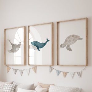 Posterset A4 | Meerestiere: Wal, Schildkröte & Rochen | Kinderposter Poster Kinderzimmer Tierposter Unter Wasser Poster Meer Kinderzimmer